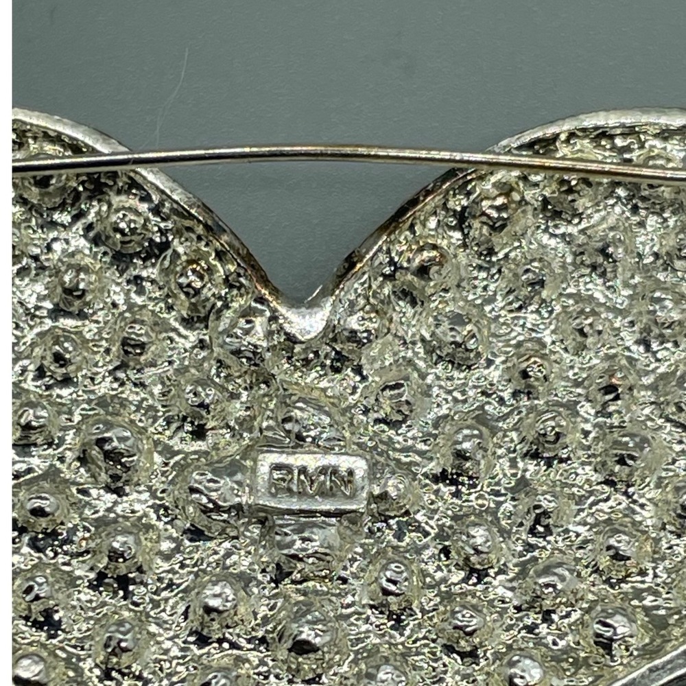 RMN Roman Vintage Silver Tone Pave Rhinestone Heart Brooch Pin Clear Crystal - Picture 4 of 4
